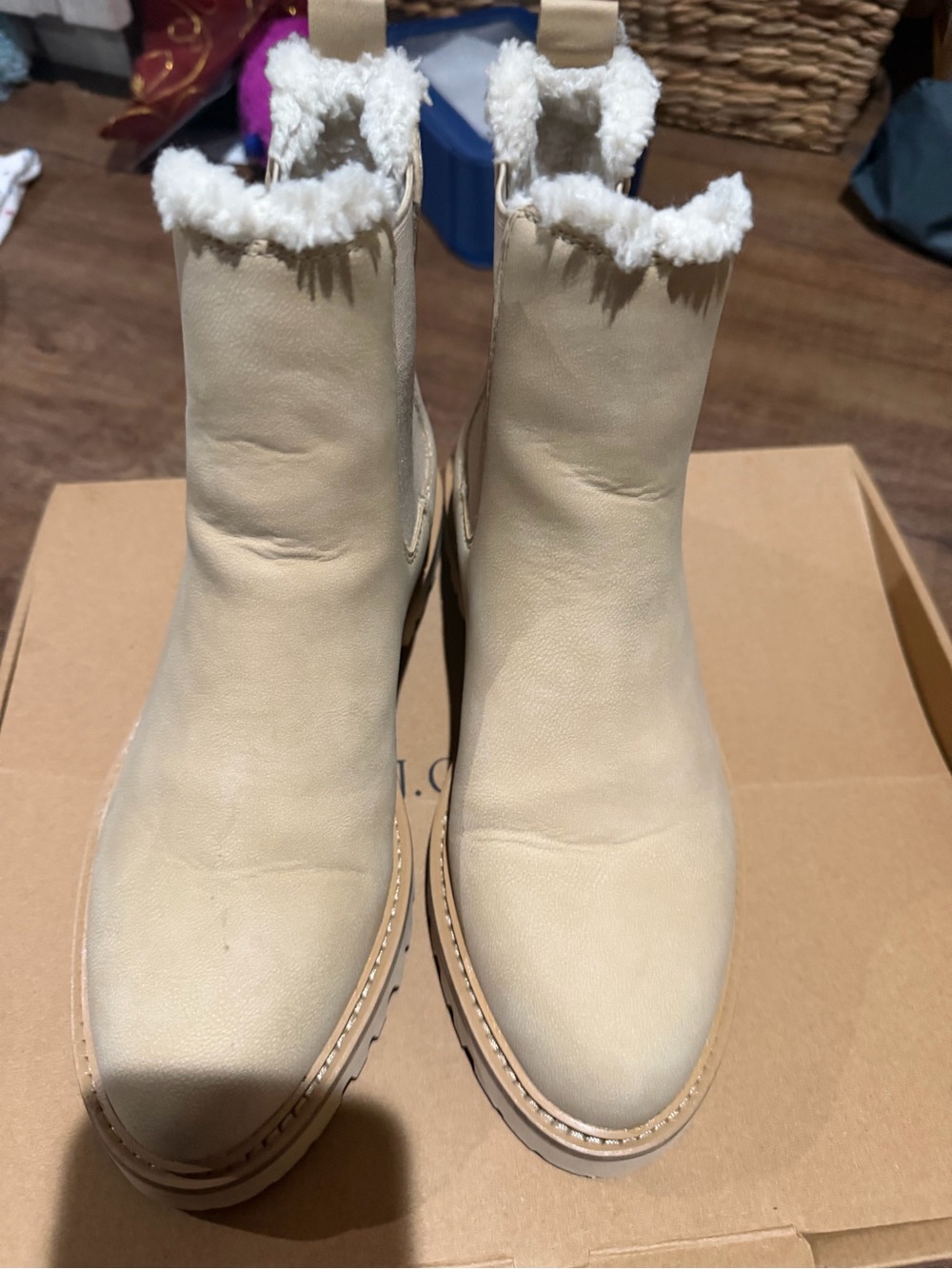 J. Crew Cream Chelsea Lug Ankle Boots with Faux Shearling Trim - Picture 5 of 6